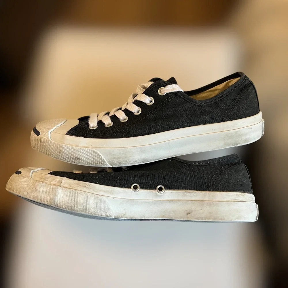 Converse x Jack Purcell Mens 7 Womens 8.5 Sneakers Black Low Top Smile Toe Shoes - Picture 6 of 13